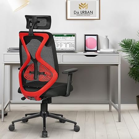 Da URBAN® Merlion Office Chair,High Back Mesh Ergonomic Home Office Desk Chair with 3 Years Warranty, Adjustable Armrests,Adjustable Lumbar Support,Tilt Lock Mechanism (Red)