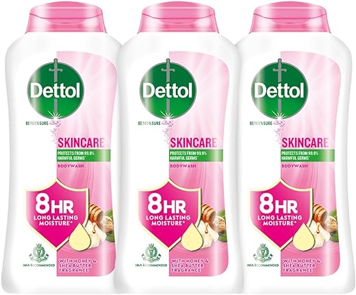 Dettol Body Wash and Shower Gel for Women and Men, Nourish (Pack of 3 - 250ml each) | Soap -Free Bodywash | 8h Moisturization