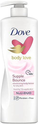 Dove Body Love Supple Bounce Body Lotion for Dry Skin 48Hrs Moisturisation, Paraben Free, with Plant based Moisturiser, For Supple Healthy Skin 400ml