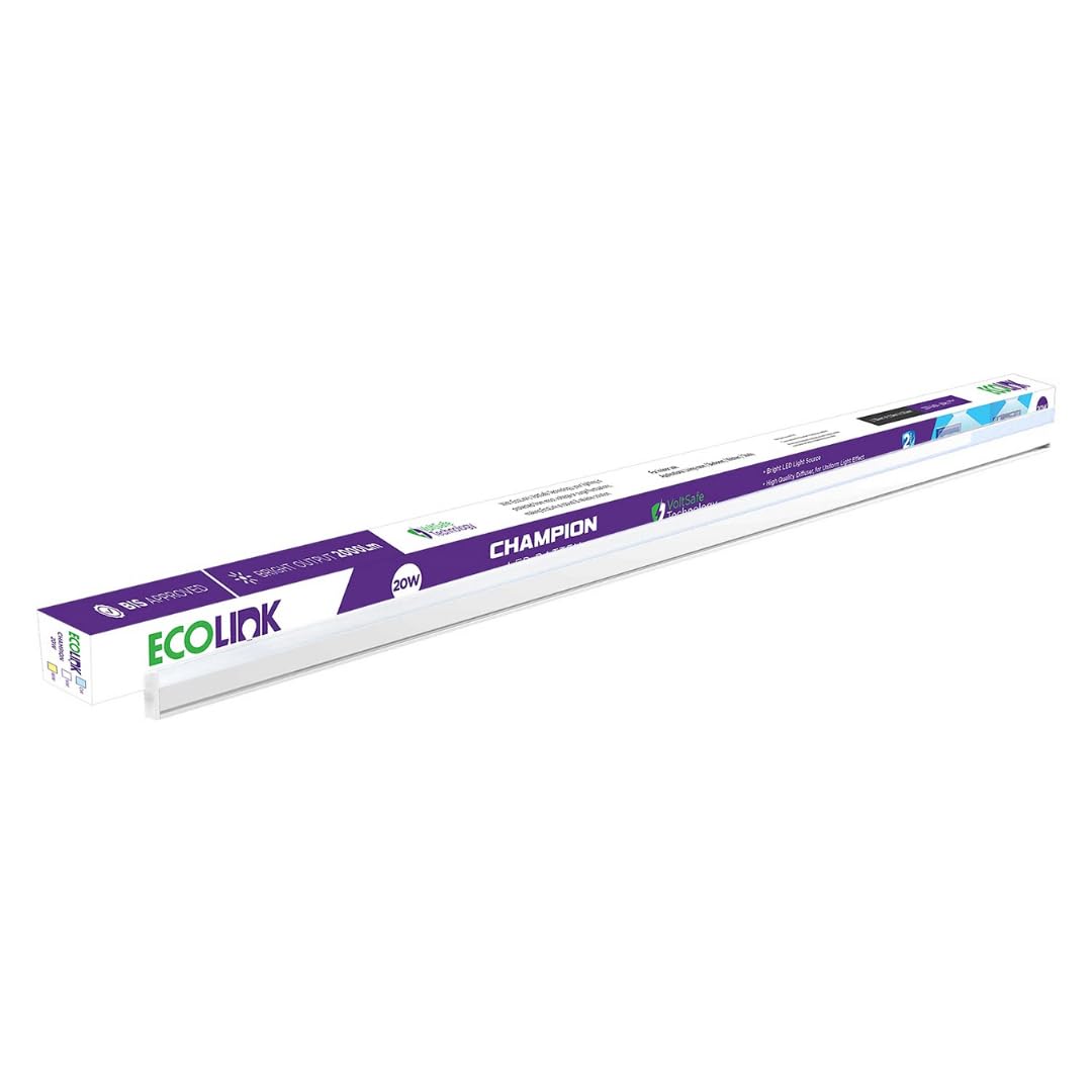 EcoLink 20-watt LED Batten/Tubelight | Champion Compact 4-ft LED Batten for Living Room & Bedroom | Cool White,Pack of 1