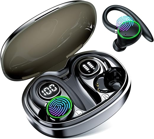 EDYELL V2 True Wireless Earbud, Bluetooth 5.3 TWS 3D Stereo with Earhook, 50H Playtime, Touch Control. Earbuds with Dual-LED Display, IPX7 Waterproof Earphones Built-in Mic for Running Workout Sport