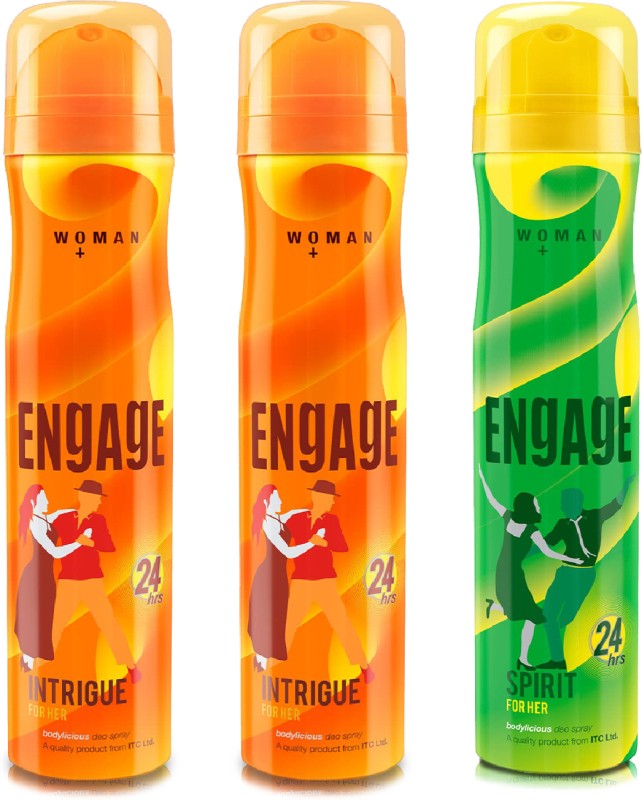 Engage Deo Combo 2 Intrigue for Her 150ml & 1 Spirit for Her 150ml Deodorant Spray - For Women(450 ml, Pack of 3)