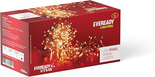 EVEREADY Pixel Led Ladi | Decorative and Festive Lighting | High Brightness | Bis Approved | Made in India | Warm White, Blue & Red, 10 Meter