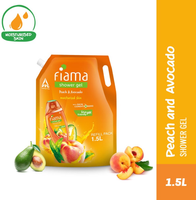 FIAMA Body Wash Shower Gel Peach & Avocado Value Pouch, For Moisturized Skin(1.5 L)