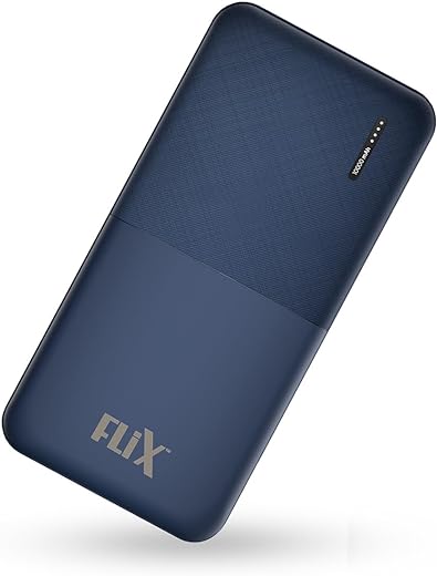 FLiX(Beetel) New Launch PowerXtreme 10,000mAh 12W Slim Power Bank,USB C/Micro USB Input,Dual USB A Output,Compatible with iPhone (Type A to Lightning), Samsung, Google Pixel, Oneplus(Blue-P10)