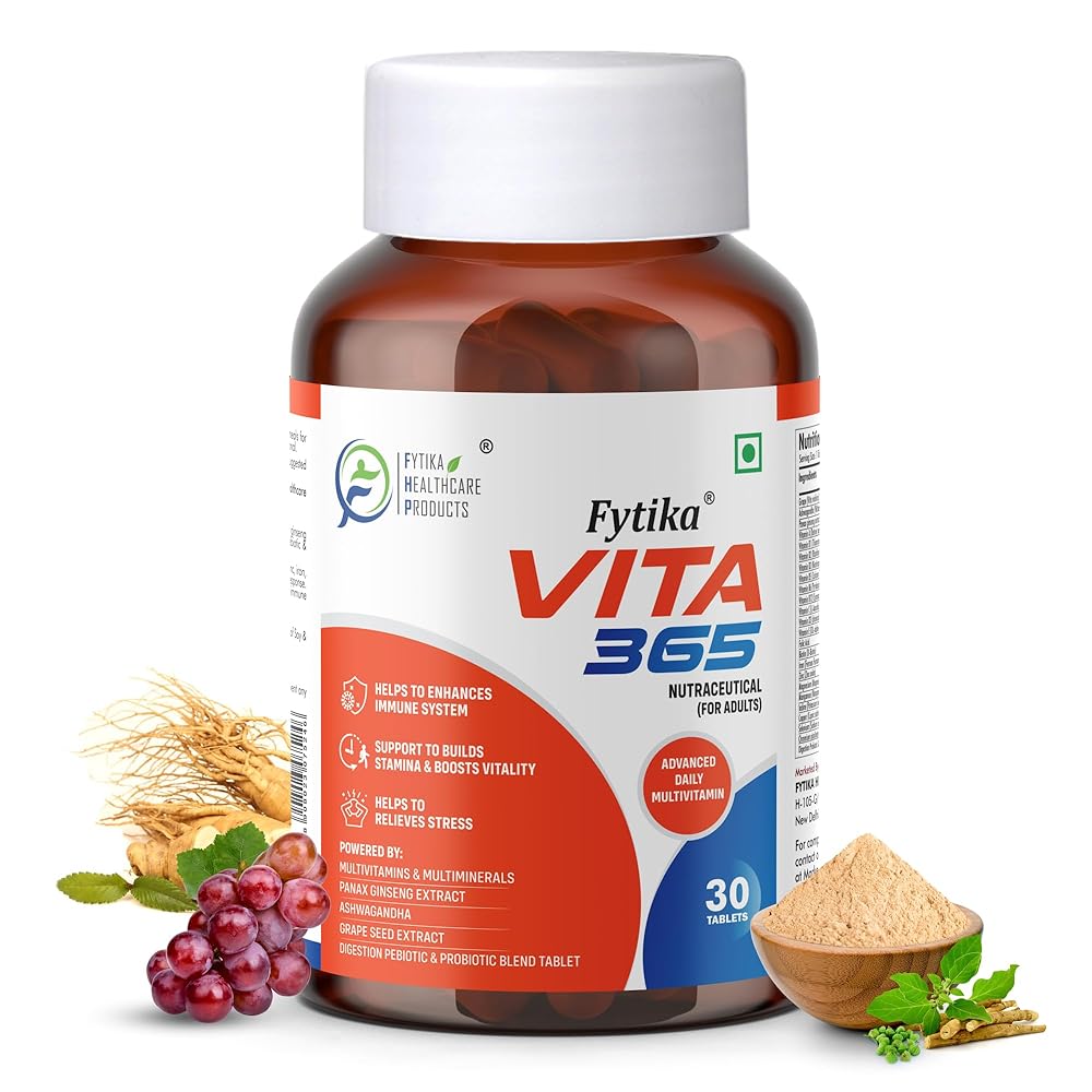 FYTIKA Healthcare Products Vita 365 | Multivitamin For Men And Women | With Ashwagandha, Ginseng, Enhances Energy, Stamina, Immunity And Digestion| Pack Of 1, 30 Tablets