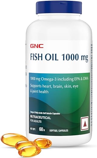GNC 1000 Mg Omega 3 Fish Oil for Men & Women | 60 Softgels | Omega 3 with 180 mg EPA & 120 mg DHA | Promotes Joint Health | Improves Focus & Memory | Protects Vision | Supports Healthy Cholesterol | Fomulated In USA