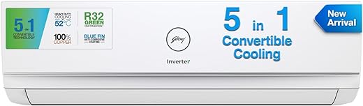 Godrej 1.5 Ton 3 Star, 5-in-1 Convertible Cooling, Inverter Split AC (Copper, Heavy-Duty Cooling at 52 Deg Celcius, 2023 Model, AC 1.5T EI 18TINV3R32 WWD, White)