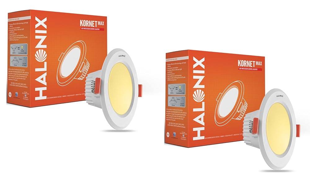 Halonix Kornet 5.5-Watt Junction Box Warm White Led Downlighter| Cut Out- 3 inch | Surge Protection - Upto 4 KV (Pack of 2, Yellow)