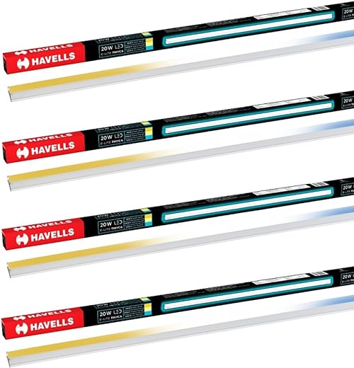 Havells 3 in 1 Triyca 20W LED Batten | 2000 Lumen Light Output| Three Color temperatures (3000K,4000K,6500K)| Surge Protection up to 4kV| | Made in India| Pack of 4