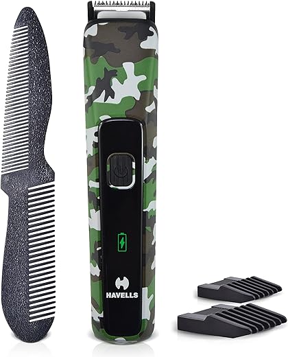Havells Bt5113 Rechargeable Beard Trimmer,Super Fast Charge,Trimming Lengths Upto 13 Mm For Multiple Styles (Military) (Black&Green),Men