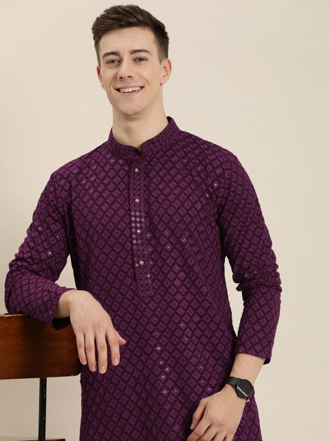 HERE&NOW Men Ethnic Motifs Embroidered Chikankari Kurta