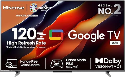 Hisense 126 cm (50 inches) Bezelless Series 4K Ultra HD Smart LED Google TV 50A6K (Gray) | Dolby Vision & Atmos | HSR 120 Mode | Hands Free Voice Control