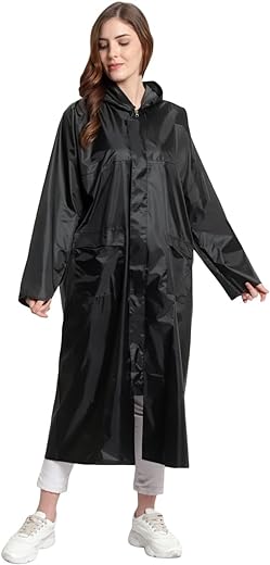 INFISPACE Women's Polyester Long RainCoat Pocho Barsaati with Adjustable Cap and Cover