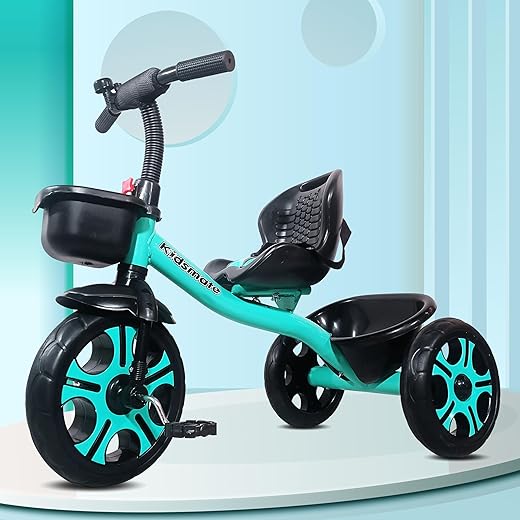 Kidsmate Ninja Plug N Play Durable Kids/Baby Tricycle, Safe & Secure, Storage Basket, Cushion Seat and Seat Belt for 12 Months to 48 Months Boys/Girls/Carrying capacity upto 30 Kgs (Sea Green)