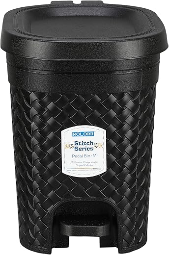 Kolorr Stitch 7L Plastic Pedal Modern Design Waste Bin (Black)