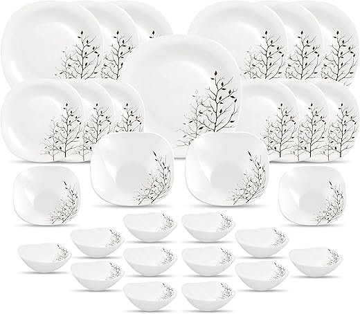 La Opala Diva, Quadra Collection, Opal Glass Dinner Set 29 pcs, Autumnal, White