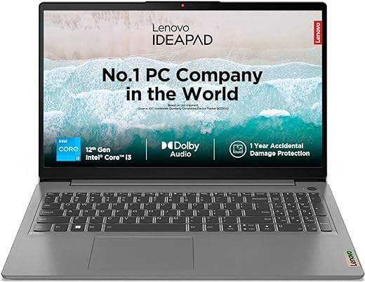 Lenovo IdeaPad Slim 3 12th Gen Intel Core i3 15.6" (39.6cm) FHD 250 Nits Thin and Light Laptop (8GB/256GB SSD/Windows 11/Office 2021/Alexa Built-in/3 Month Game Pass/Grey/1.62Kg), 82RK00XDIN