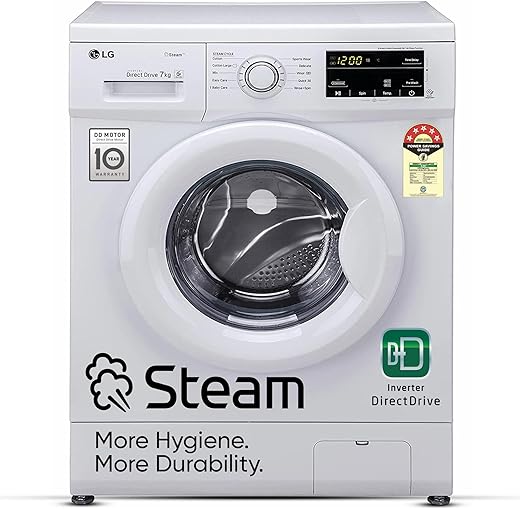 LG 7 Kg 5 Star Inverter Touch Panel Fully-Automatic Front Load Washing Machine with In-Built Heater (FHM1207SDW, White, 6 Motion Direct Drive, 1200 RPM & Steam)
