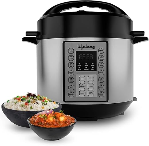 Lifelong 5L Electric Steam Pressure Cooker - Slow Cook Method Preserving Nutrients - For All Steam Cooked food Rice, Curries, Soup, Chicken, Idli - Added functions Yogurt, Sauté & Warm & 9 Presets