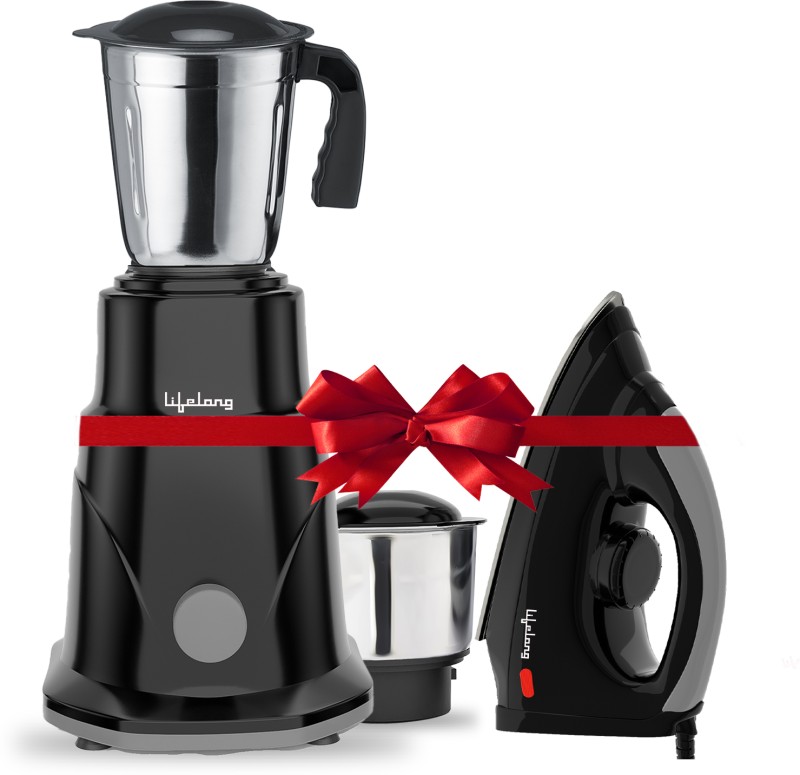 Lifelong LLCMG01 Duos 500 Mixer Grinder & 1100 W Dry Iron (Black, Grey) Super Combo (2 Jars, Black)