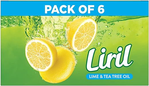 Liril Lemon & Tea Tree Natural Bathing Soap for Body 125 g (Combo Pack of 6) Refreshing Bath Soap Bar for Men & Women - Sulphate Free|| Paraben Free