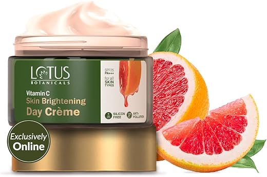Lotus Botanicals Vitamin C Skin Brightening Day Cream | 100x Vitamin C | Glowing, Radiant and Bright Skin | Hydrating and Moisturising | Sun Protection with SPF 25 PA+++ | No Toxic Chemicals | 50g