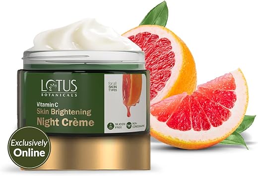 Lotus Botanicals Vitamin C Skin Brightening Night Creme | 100x Vitamin C | Brightens, Replenishes, Repairs and Rejuvenates Skin Overnight | No Parabens, No Preservatives, No Toxic Chemicals | 50g