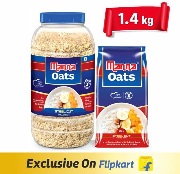 Manna (1kg x 1 Jar and 0.4kg x 1 Pouch)|Steel Cut Rolled Oats Plastic Bottle  (2 x 0.7 kg)