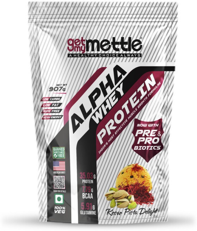 Mettle Alpha Whey Protein|No Added Sugar|100% Natural Whey|Lean Muscle Growth| Whey Protein(907 g, Kesar Pista Delight)