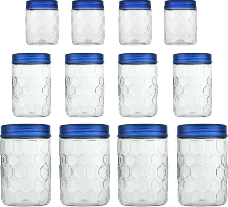 MILTON Plastic Grocery Container - 270 ml, 665 ml, 1240 ml(Pack of 12, Blue, Clear)