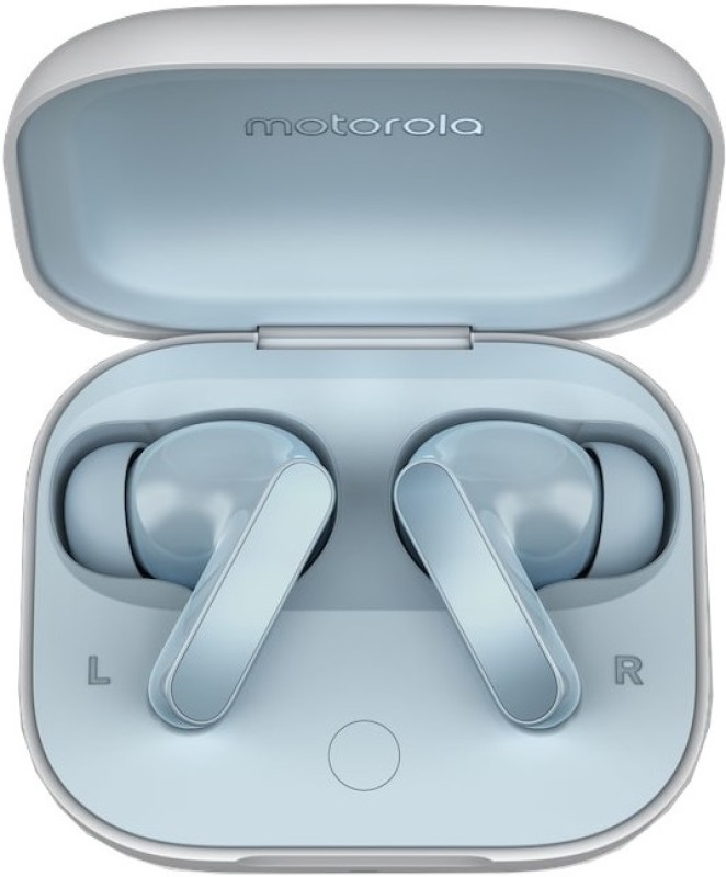 moto buds with Hi-Res Audio, Large 12.4mm driver, 42 hrs playback & IPx4 rating Bluetooth Headset(Glacier Blue, True Wireless)