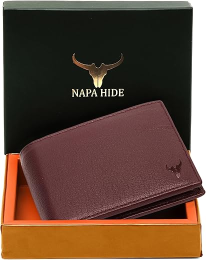 NAPA HIDE Maroon Leather Wallet for Men I Handcrafted I 4 Credit/Debit Card Slots I 2 Currency Compartments I 1 Transparent ID Window