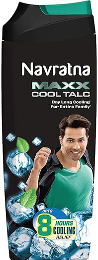 Navratna Maxx Cool Talc | Talcum Powder | Body Odour Protection & Strong Cooling Effect | Long Lasting Freshness & Fragrance, 400gm