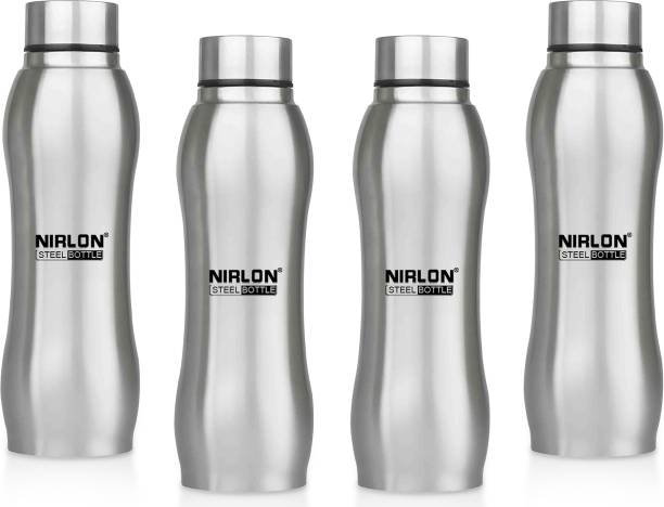 NIRLON Ozone Single Wall Water /Fridge Refrigerator 1000 ml Bottle  (Pack of 4, Silver, Steel)