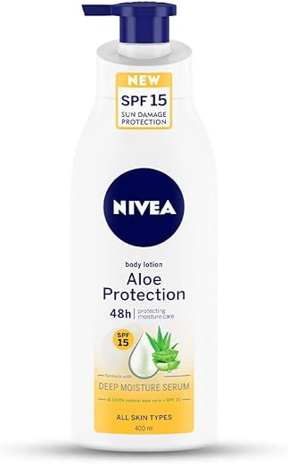 NIVEA Aloe Protection Body Lotion 400 ml | SPF 15 | Aloe Vera Extracts | Dep Moisture Serum | Men and Women | All Skin Type