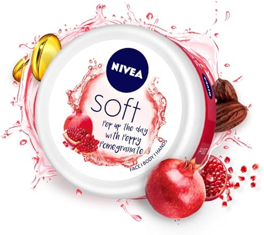 NIVEA Soft Light Moisturizer 100ml | Peppy Pomegranate | For Face, Hand & Body, Instant Hydration | Non-Greasy Cream | With Vitamin E & Jojoba Oil | All Skin Types