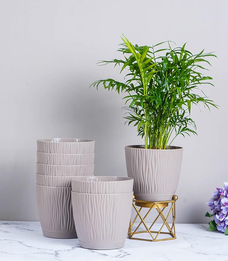 Nurturing Green® Set of 8 Mocha Self Watering Plastic Pots for Plants | Low Maintenance Pots for Plants | Plant Pots for Indoor & Garden Décor (5.5 Inch Wide*5 Inch High)