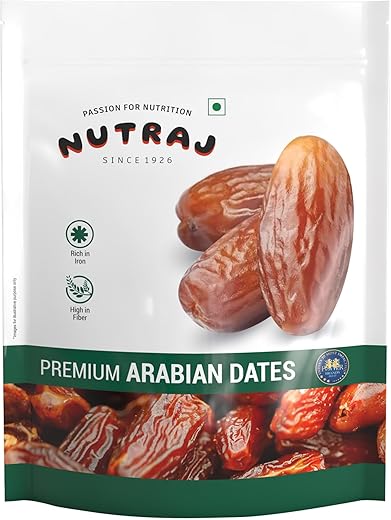 Nutraj UAE Arabian Dates (Khajur) 1kg (500g x 2) Pouch Dried | Dry fruits grocery | Whole Dates