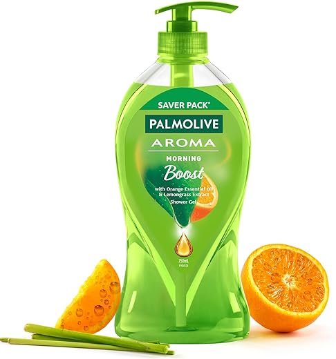 Palmolive Orange Essential Oil & Lemongrass Aroma Morning Boost (Tonic) Body Wash I Brightening | Soft & Glowing skin I No paraben & silicones, pH balanced, Body Wash 750ml