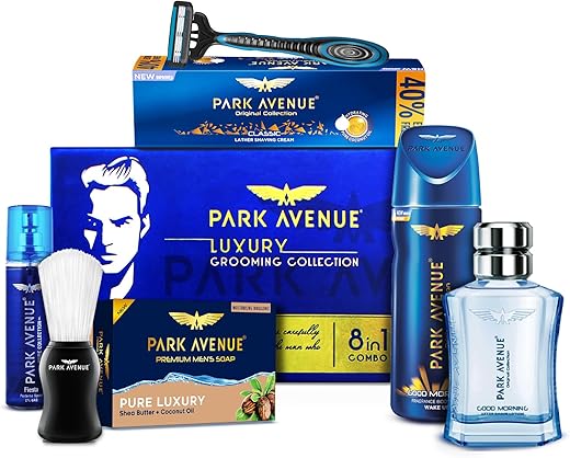 Park Avenue Luxury Grooming Collection 8 in-1 Combo Grooming Kit for Men | Gift Set for Men | Father’s Day Gift for Dad | Shaving Kit for Men | Shaving Foam | After Shave | Gift Hamper for Men, Husband, Boyfriend | Free Travel Pouch Inside