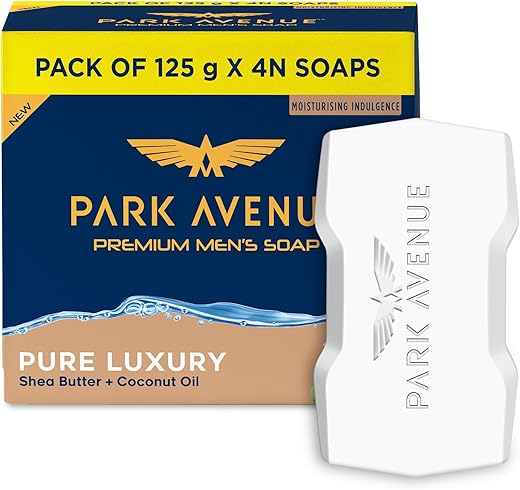 Park Avenue Premium Men’s Soaps for Bath – Pure Luxury | 125g (Pack of 4) | Enriched with Shea Butter & Coconut Oil | Grade 1 Soap | For All Skin Types