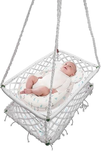 Patiofy Cotton Newborn Baby Cradle Hanging Crib Hammock Swing Sleep Bed Cradle for Outdoor Indoor Use | Baby Palna/Baby Thottil/Newborn Baby Hanging Bed/Newborn Baby Swing 0 to 2 Years (White)