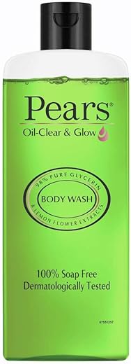 Pears Oil-Clear and Glow Body Wash 250 ml, 98% Pure Glycerin, Liquid Shower Gel crafted with Lemon Flower Extracts for Glowing Skin