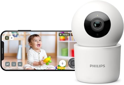 PHILIPS 3MP Wi-Fi Indoor 360 Degree Security Camera | CCTV for Home | 2K(1296p) Resolution, Pan Tilt Zoom, 2-Way Talk, Motion & Sound Detection | HSP3500 White