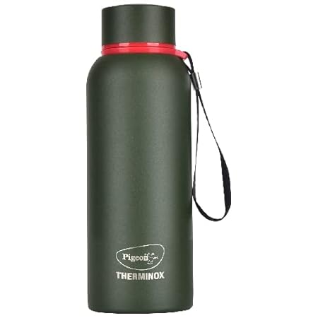 Pigeon by Stovekraft Croma Olive Stainless Steel Double Walled Leak Proof Thermos Water Bottle with Copper Coating Inside for Better Hot and Cold Retention 600 ml (Green) (1 Year Warranty)