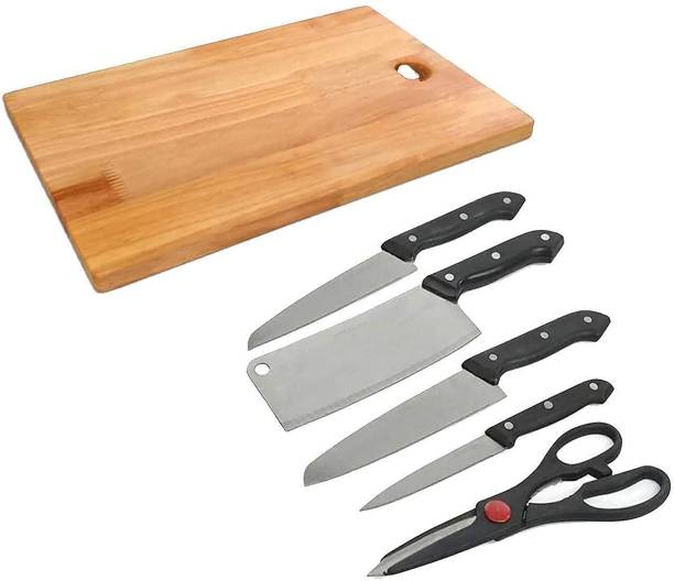 Pihoo Enterprise Wooden Cutting Board & Knife Set Scissor Wooden Cutting Board  (Multicolor Pack of 1 Dishwasher Safe)