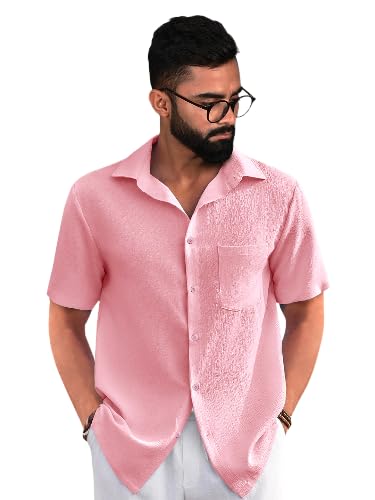 Pinkmint Popcorn Shirt for Men ll Textured Shirts for Men ll Stylish Half Sleeve Shirt ll Goa Wear ll Regular Fit Shirt