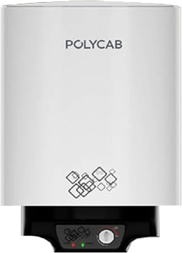 Polycab Celestia 5-Star, 10 litre, 2KW Electric Storage Geyser (Water Heater) For Home, Bathroom | Efficient Heating Element, Glasslined Coated Tank | Enhanced Safety, Temperature Control Knob【White】