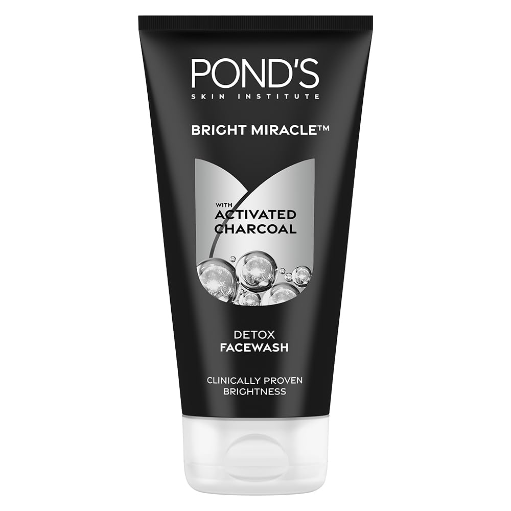 Ponds Bright Miracle Detox Facewash | 10X Power of Activated Charcoal| For Deep Cleaned Skin | Reveals Glow, Pollution Clear Face Wash, 150gm
